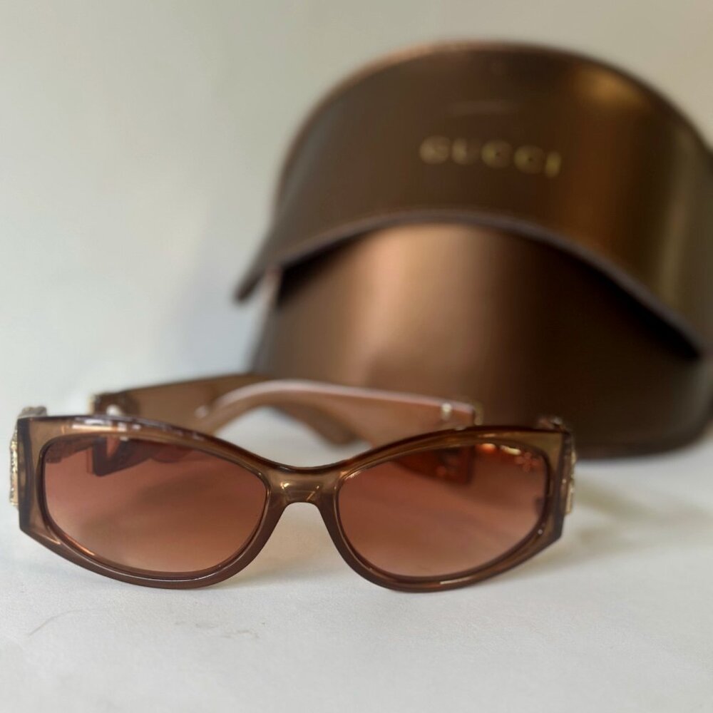 Authentic Gucci Horsebit Shield Sunglasses – Bronze Brown Tint